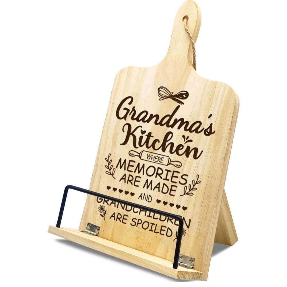 Hexagram Grandma Kitchen Wood Cookbook Stand Foldable Recipe Holder Gift Brown